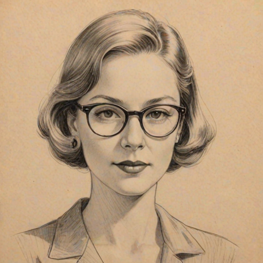 Lovely Diane Wiest, pencil sketch, portrait of Splendid woman 1931s in glasses, hair style beatnik, outline, clear lines, fine lines, 8k