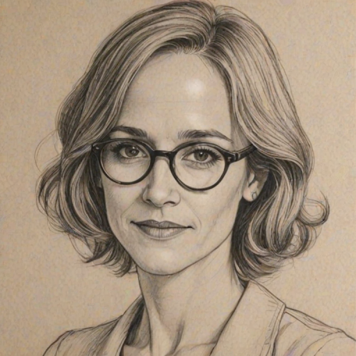 Attractive Holly Hunter, pencil sketch, portrait of Appealing woman 1927s in glasses, hair style beatnik, outline, clear lines, fine lines, 8k