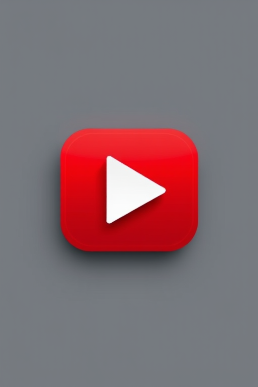 Generate a high-resolution image of a red play button icon on a gray background, using a DSLR camera, ISO 100, aperture f/2.8, focal length 50mm, shot from a straight-on view with soft lighting to enhance details and vibrancy.