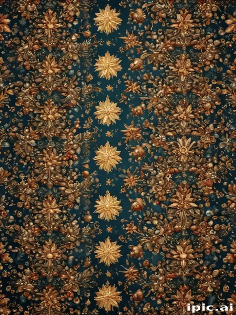 Elegant Floral Pattern with Rich Gold and Dark Blue Background Design