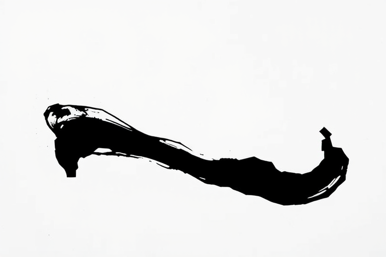 Create an abstract black shape on a white background, using a DSLR camera with a 50mm lens, aperture f/2.8, ISO 100, shot from a top-down view in high contrast to enhance details.