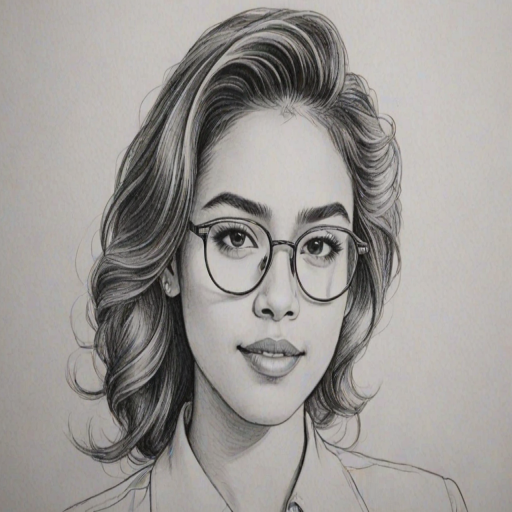 Lovely Ashley Argota, pencil sketch, portrait of Graceful woman 1941s in glasses, hair style beatnik, outline, clear lines, fine lines, 8k