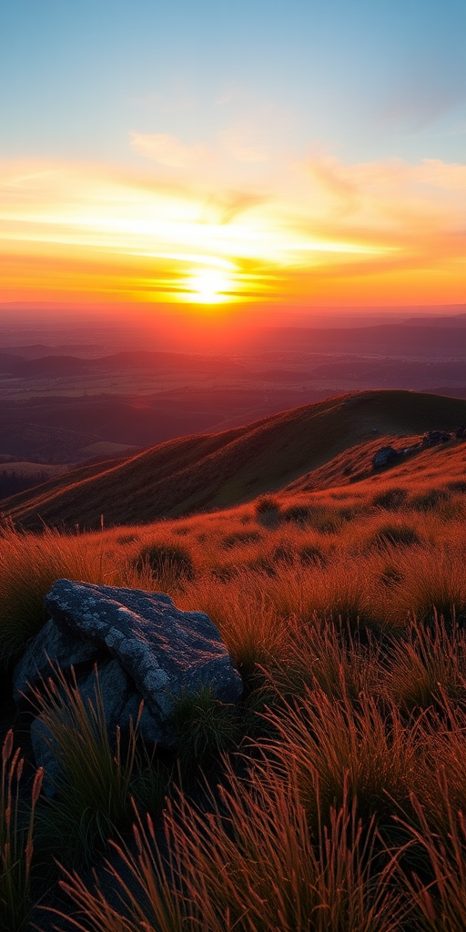 Generate a high-resolution image of a serene landscape at sunset with vibrant colors, using a Canon EOS R5, 35mm lens, aperture f/8, ISO 200, shutter speed 1/60 seconds, with a wide-angle view to capture the full scene.