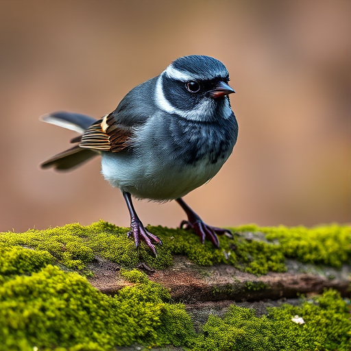 A close-up photograph of a dark-eyed junco perched on a moss-covered log, captured with a Canon EOS 90D, 300mm lens, aperture f/4, shutter speed 1/1000s, ISO 400, natural lighting, shallow depth of field for a blurred background.
