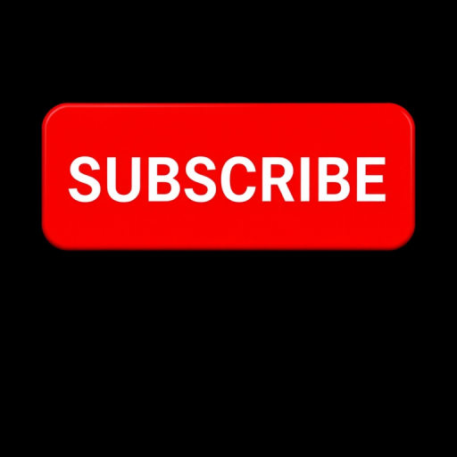 Create an image featuring a bold red rectangular button with the word "SUBSCRIBE" prominently displayed in white text, capturing it with a DSLR camera at f/2.8 aperture, 50mm lens, and a slight vignette effect to enhance focus on the button against a clean black background.