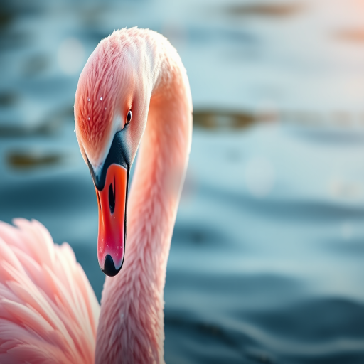 Create a high-resolution image of a pink swan with sparkling details, photographed with a DSLR camera, f/2.8 aperture, ISO 100, 50mm lens, and a soft-focus background.