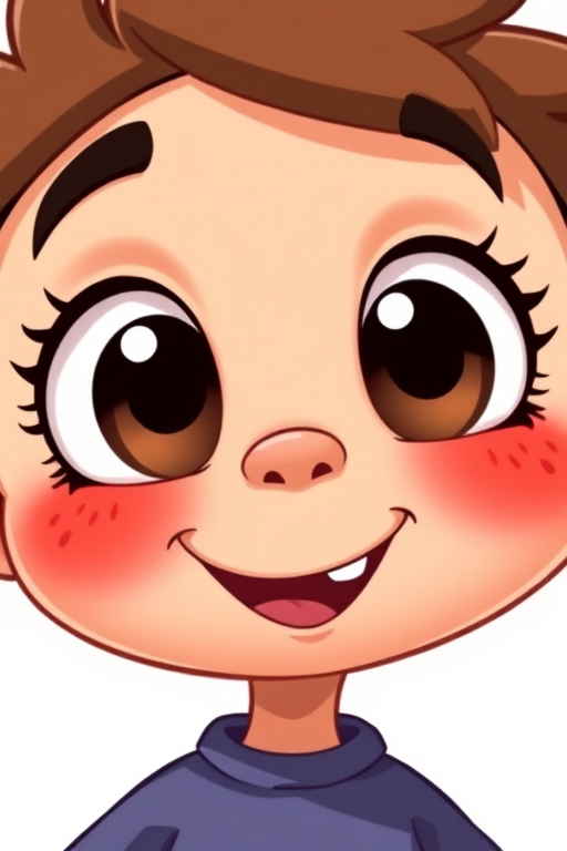 Create an illustration of a cartoon character with large eyes and a playful expression, featuring a vibrant red speech bubble, shot with a Canon EOS R5, 85mm lens, aperture f/1.8, focus on sharp details, with a bright background for contrast.