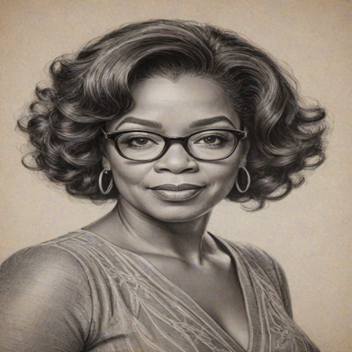 Appealing Oprah Winfrey, pencil sketch, portrait of Enchanting woman 1920s in glasses, hair style beatnik, outline, clear lines, fine lines, 8k