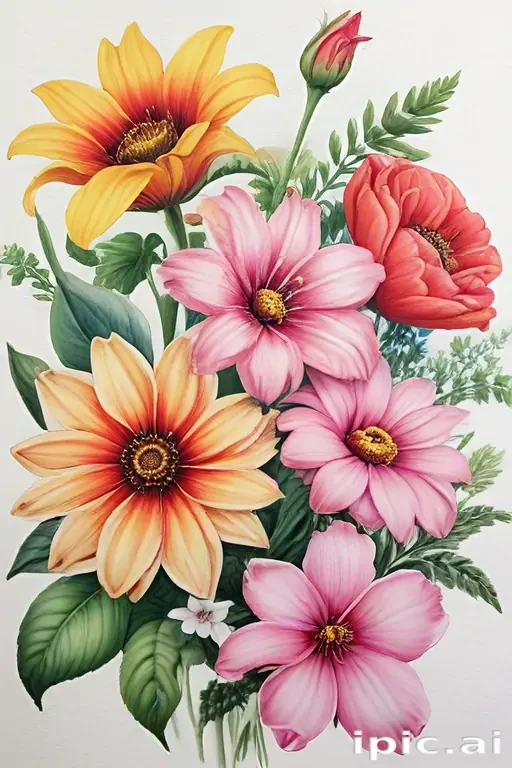 drawings of flowers with color