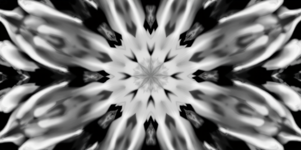 Generate a high-resolution image of a stylized abstract black and white pattern, shot with a Canon EOS R5, 50mm lens, aperture f/1.8, ISO 100, in natural lighting, with a focus on symmetry and depth.