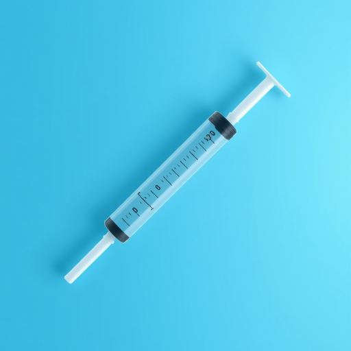 create a high-quality minimalist vector illustration of a syringe with a smooth gradient blue background, using a Canon EOS R5 camera, with a focal length of 50mm, aperture set to f/1.8, and ISO 100 for optimal clarity and detail.