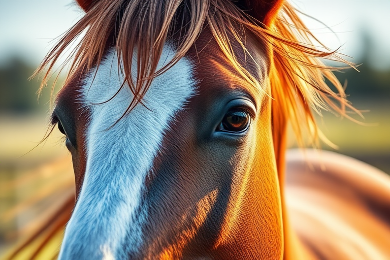 Create a vibrant watercolor style portrait of a horse with a focus on its expressive eyes and flowing mane, using a Canon EOS R5 with a 50mm f/1.2 lens, aperture set to f/2.8, shot from a 45-degree angle to capture depth and detail, in natural light to enhance colors and textures.