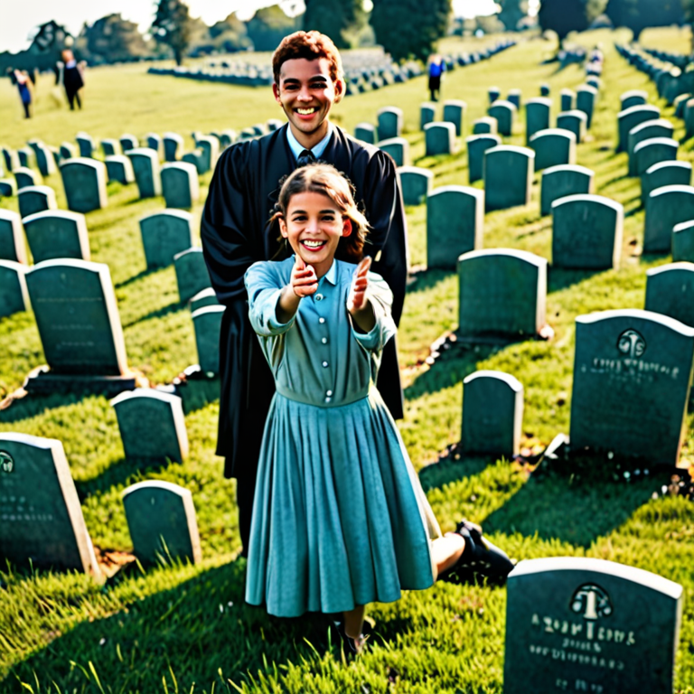 People rising from graves smiling