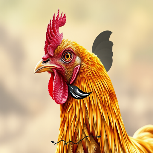 Generate a high-quality image of a detailed chicken illustration in a realistic style, using a DSLR camera with a 50mm lens, aperture set to f/2.8, ISO 100, and a shallow depth of field.