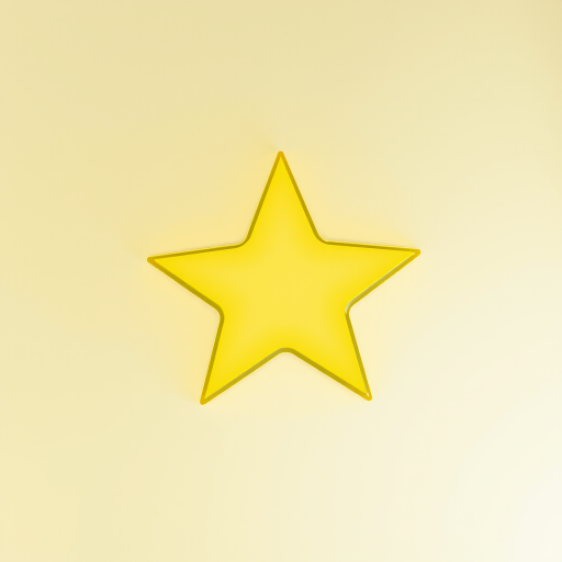 Create a bright, glossy yellow star shape on a transparent background with a soft glow effect, using a DSLR camera with 50mm lens, f/1.8 aperture, ISO 100, and shallow depth of field for enhanced focus and vibrancy.