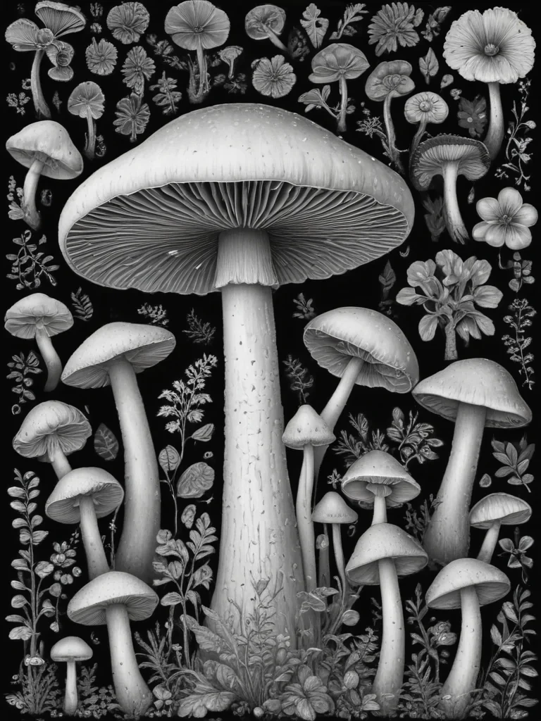 mushroom clipart black and white
