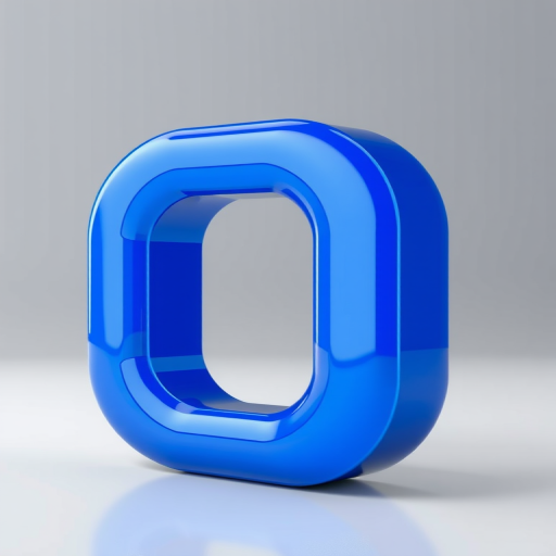 Create a high-quality 3D rendering of a glossy blue letter "D" with reflections, set against a gradient background, using a DSLR camera at f/8 aperture, ISO 100, 50mm lens, and a slight tilt for an artistic view.