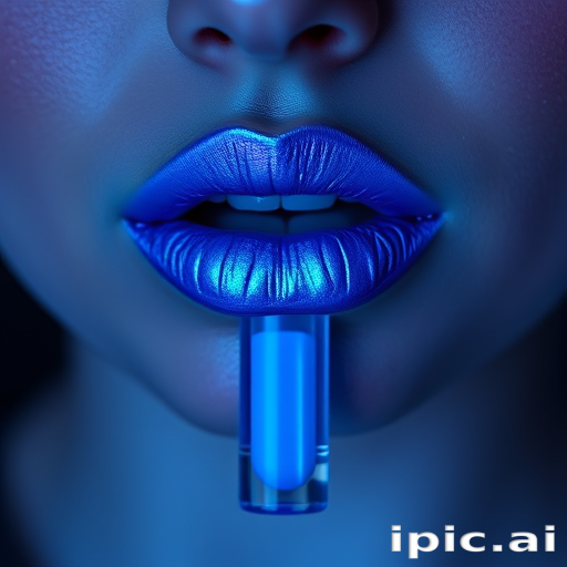 Electric blue liquid lipstick "Neon Frost" with metallic finish and cool undertones, ideal for avant-garde makeup and bold statements, long-wearing and non-drying formula