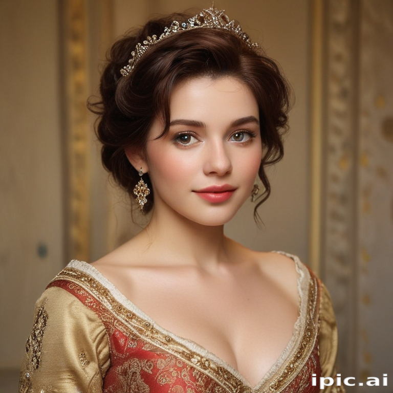 Elegant Portrait of a Regal Woman Adorned in Historical Attire