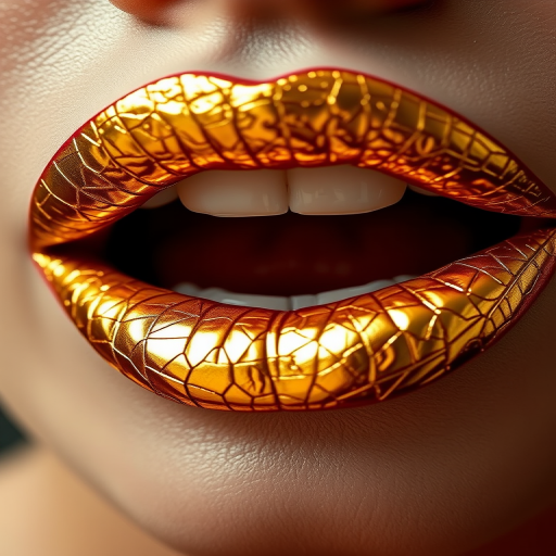 Glamorous gold leaf lips showcase intricate metallic patterns, creating a luxurious and artistic statement that gleams in the light
