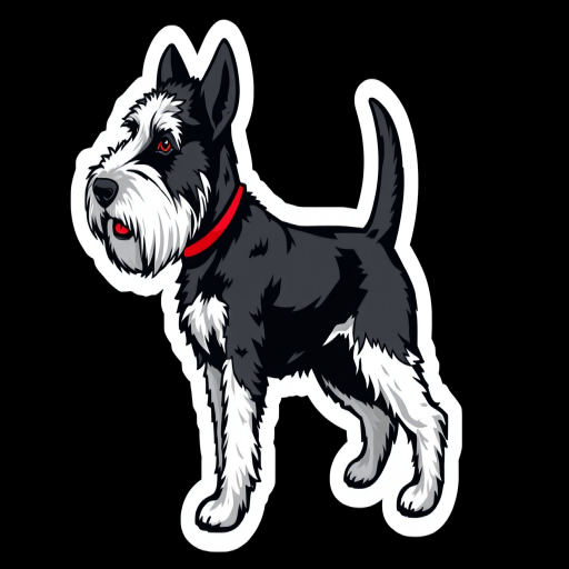 this image is sticker, 3D black and white lakeland terrier, black background