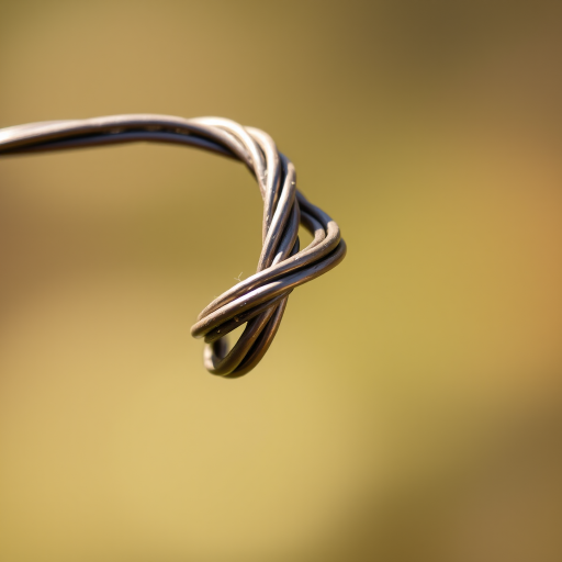 close-up photograph of a twisted wire knot, soft focus background, natural lighting, aperture f/2.8, shutter speed 1/250s, ISO 100, macro lens, shallow depth of field, DSLR camera