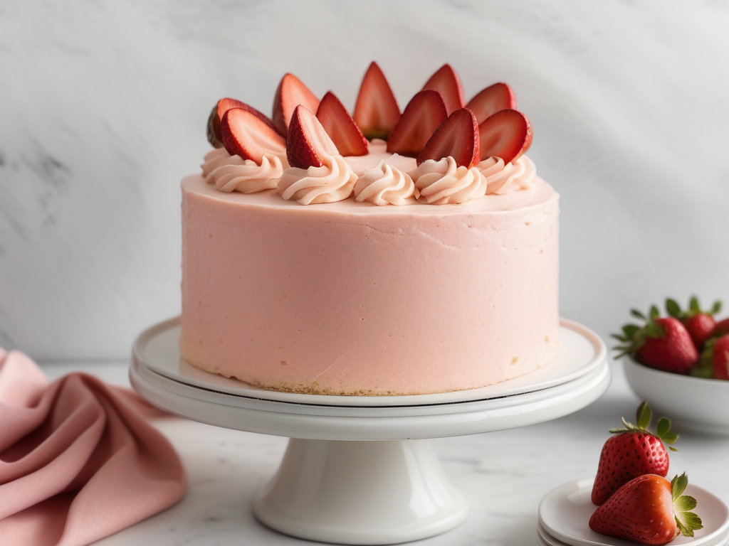 vanilla cake with strawberry frosting