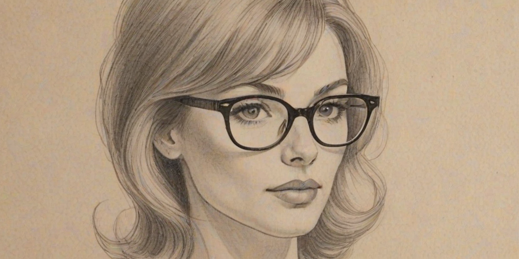 Exquisite Shoshannah Stern, pencil sketch, portrait of Graceful woman 1962s in glasses, hair style beatnik, outline, clear lines, fine lines, 8k