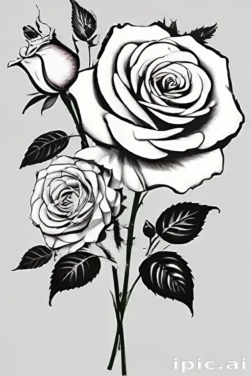 roses clipart black and white