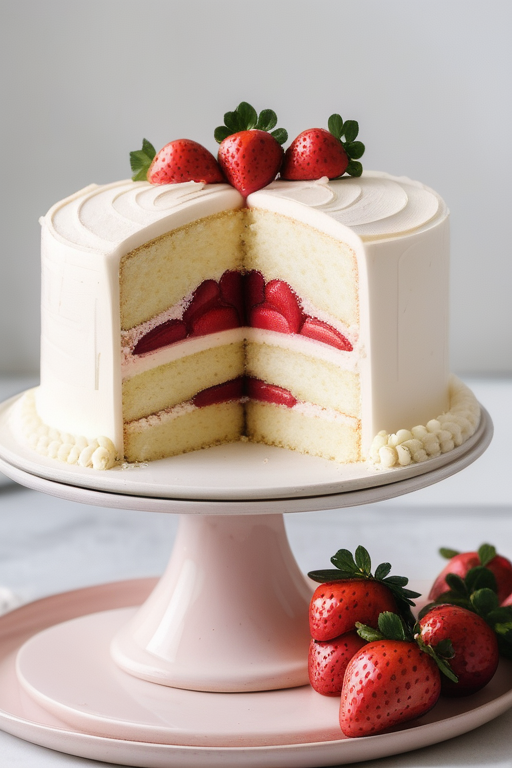 white cake with strawberry filling