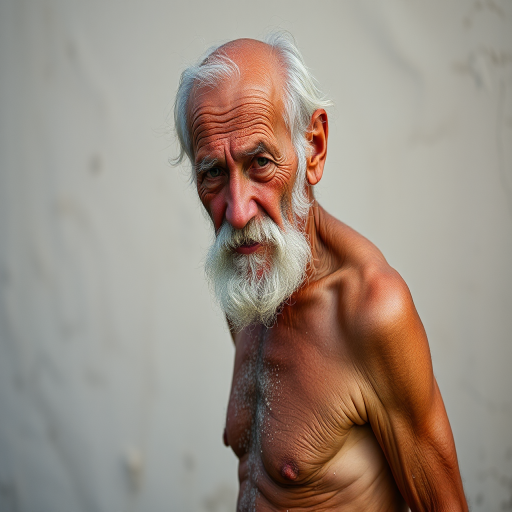 shirtless old man