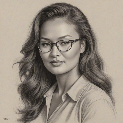 Resplendent Tia Carrere, pencil sketch, portrait of Alluring woman 1943s in glasses, hair style beatnik, outline, clear lines, fine lines, 8k