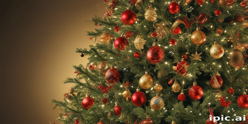 Festively Decorated Christmas Tree Adorned with Red and Gold Ornaments