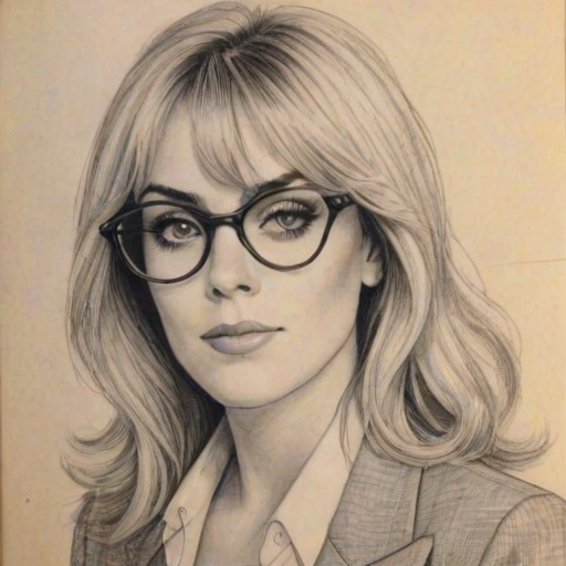 Pleasing Dina Lohan, pencil sketch, portrait of Ravishing woman 1929s in glasses, hair style beatnik, outline, clear lines, fine lines, 8k