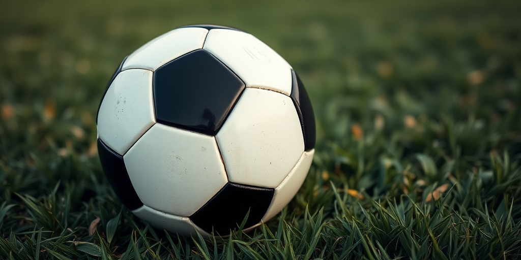 Create a high-resolution image of a classic black and white soccer ball on a grassy field, using a DSLR camera with an aperture of f/2.8, ISO 100, and a 50mm lens, in a close-up view to enhance detail and texture.