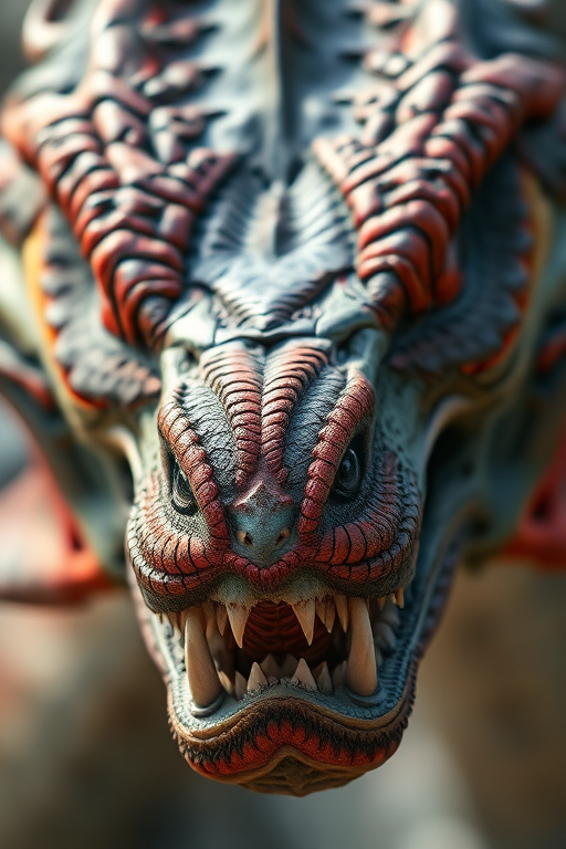 regenerate a highly detailed close-up of a fierce dragon's face with sharp features and vivid colors, 50mm lens, f/2.8 aperture, ISO 100, captured in natural light, using a DSLR camera with high dynamic range settings