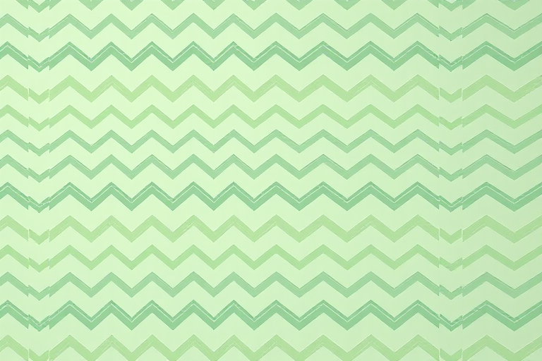 Create a seamless pattern featuring random zigzag lines in varying shades of green on a light mint green background, captured with a Canon EOS R5 at f/8, ISO 100, 50mm lens, and a top-down view for a flat lay style.