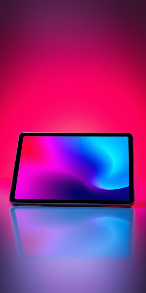 Create an image of a sleek tablet on a transparent background, set against a softly blurred gradient backdrop, captured with a Canon EOS R5, 24mm lens, f/2.8 aperture, ISO 100, in a high dynamic range style to enhance color vibrancy and detail.