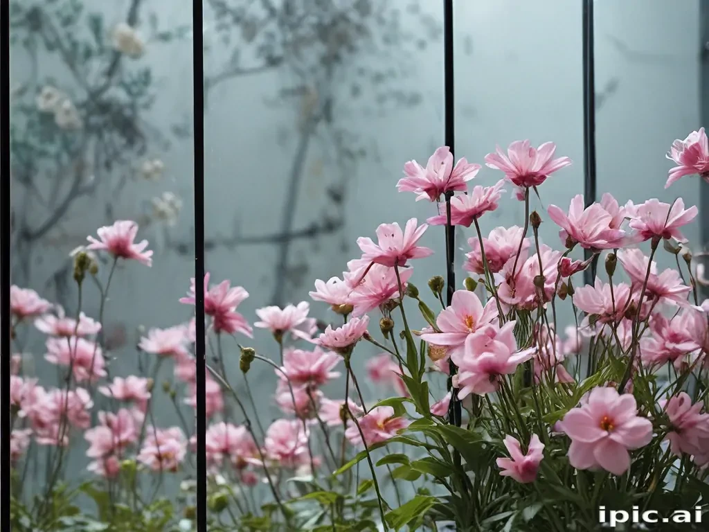flowers behind glass wallpaper