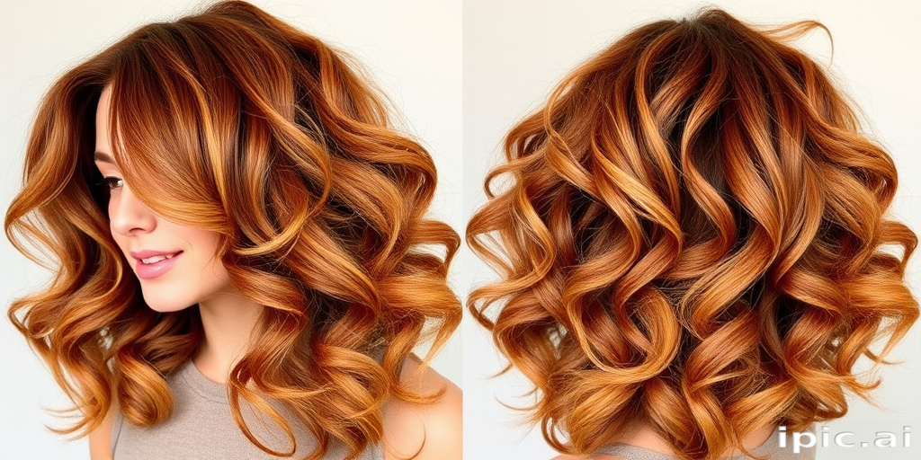 Warm caramel brown hair styled in voluminous, bouncy curls with honey highlights, the Honeycomb Haven style radiates sweet sophistication and natural charm