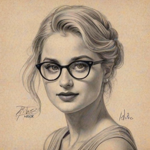 Magnificent Diana Agron, pencil sketch, portrait of Gorgeous woman 1926s in glasses, hair style beatnik, outline, clear lines, fine lines, 8k