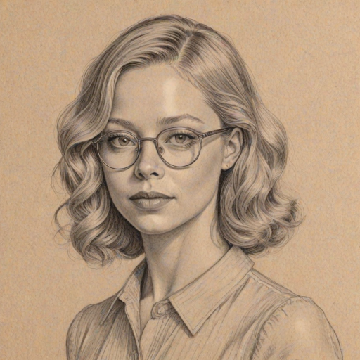Stunning Portia Doubleday, pencil sketch, portrait of Wonderful woman 1929s in glasses, hair style beatnik, outline, clear lines, fine lines, 8k
