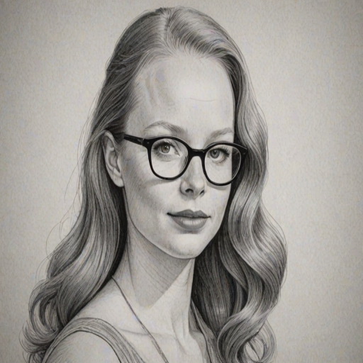 Enticing Lauren Ambrose, pencil sketch, portrait of Graceful woman 1946s in glasses, hair style beatnik, outline, clear lines, fine lines, 8k
