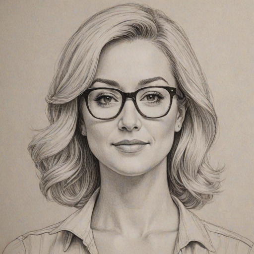 Appealing Kellie Pickler, pencil sketch, portrait of Resplendent woman 1972s in glasses, hair style beatnik, outline, clear lines, fine lines, 8k