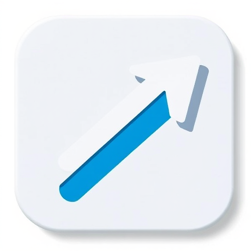 Regenerate a clean, high-resolution image of an icon featuring a blue and white diagonal arrow expanding outwards from a square, using a DSLR camera with a 50mm lens, f-stop 2.8, ISO 100, and shot from a top-down perspective with natural lighting.
