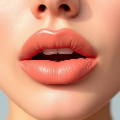 Soft peach matte lips with a subtle ombre effect, emphasizing natural contours and a delicate Cupid's bow, perfect for a fresh-faced daytime look