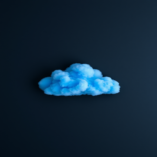 Create a minimalist illustration of a blue cloud on a dark background, shot with a DSLR camera at f/8, ISO 100, 50mm lens, using a flat lay view and soft natural lighting to enhance clarity and detail.