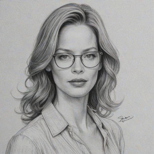 Exquisite Sienna Guillory, pencil sketch, portrait of Alluring woman 1945s in glasses, hair style beatnik, outline, clear lines, fine lines, 8k