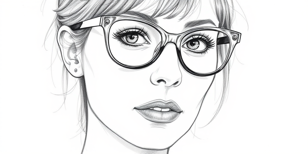 Beautiful Cate Blanchett, pencil sketch, portrait of beautiful woman 60s in glasses, hair style beatnik, outline, clear lines, fine lines, 8k