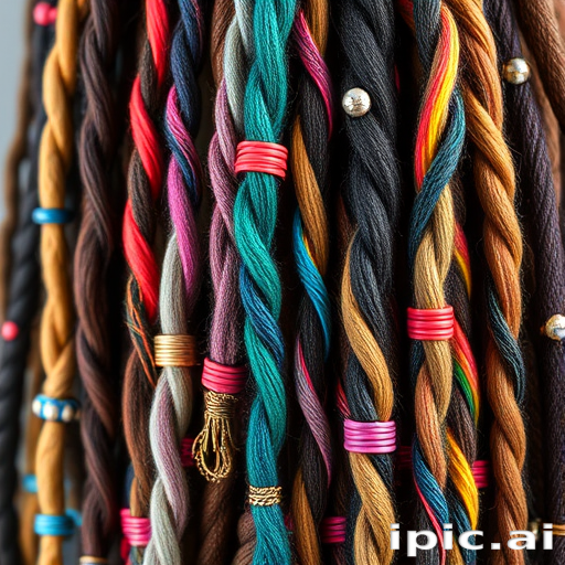 Bohemian Rainbow Dreadlocks adorned with colorful beads and wire wraps, featuring a mesmerizing array of vibrant hues woven throughout each individual lock